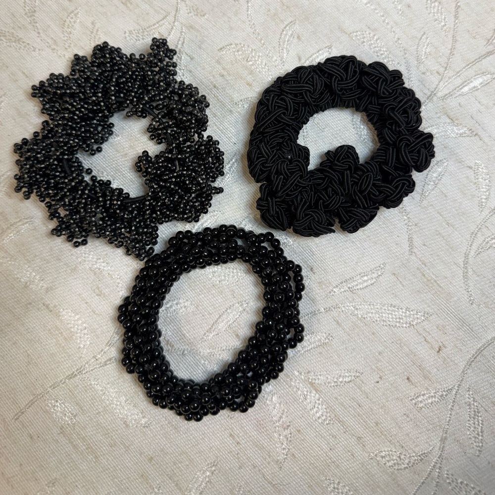 LELET NY Designer Hair Set: 3pc Black Beaded & Hand-Knotted‎ Luxury Scrunchies